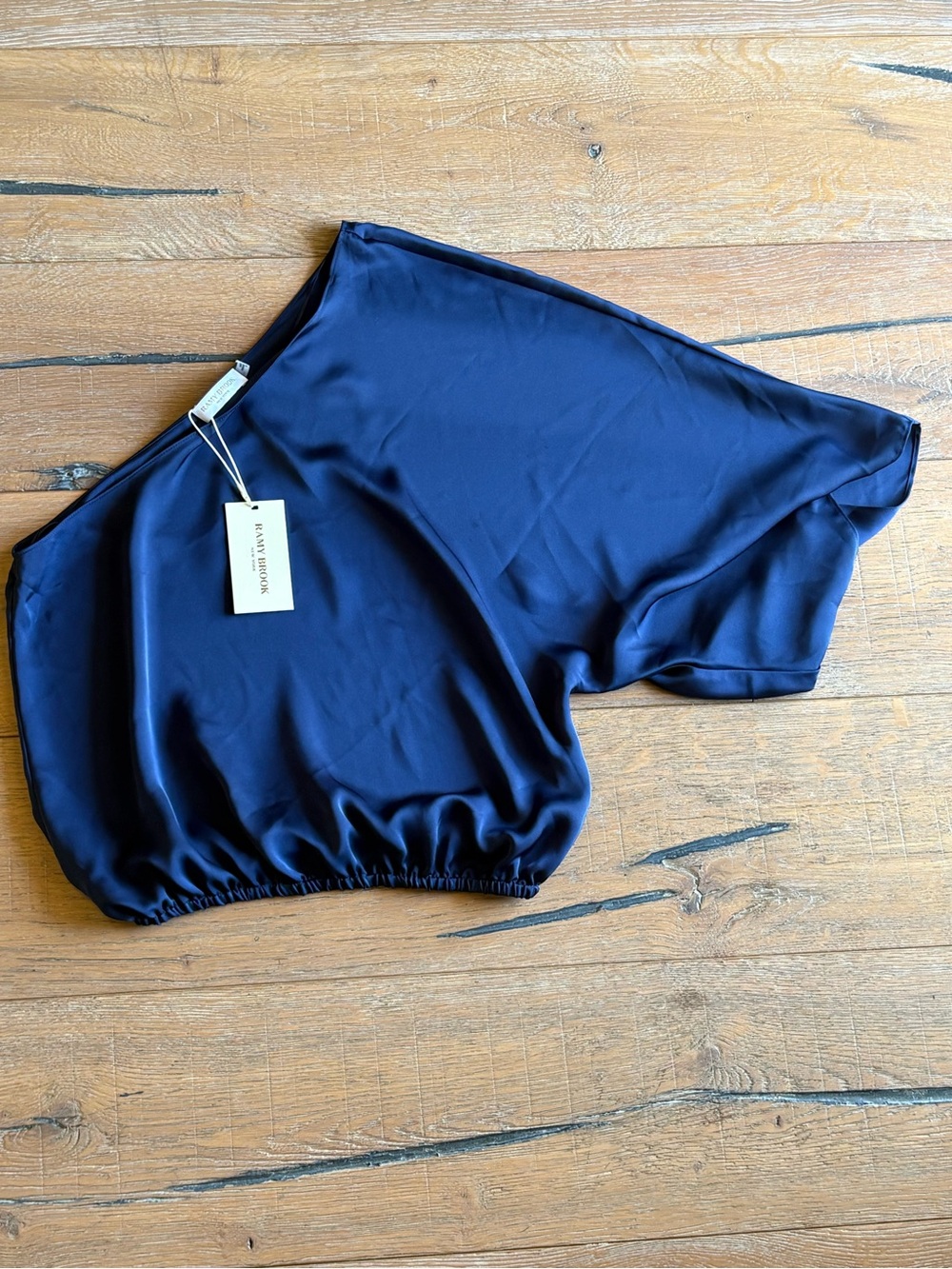 Ramy Brook Midnight Navy One-Shoulder Satin Bandeau Top